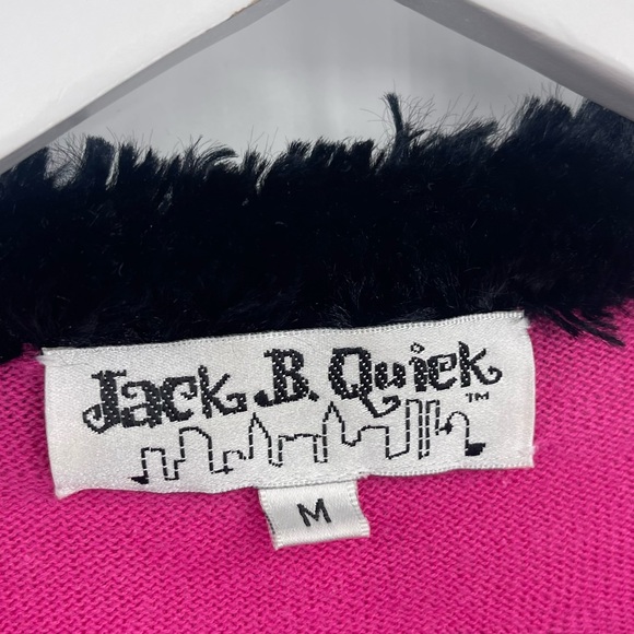 Vintage Y2K Legally Blonde Faux Fur Collar Heart Pink Cardigan Sweater SZ M - Picture 3 of 5